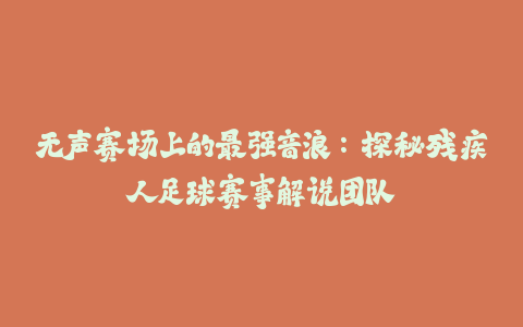 无声赛场上的最强音浪：探秘残疾人足球赛事解说团队-火次果