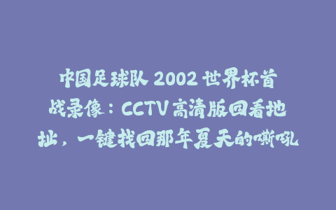 中国足球队 2002 世界杯首战录像：CCTV 高清版回看地址，一键找回那年夏天的嘶吼-火次果