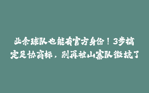 业余球队也能有官方身份！3步搞定足协商标，别再被山寨队徽坑了-火次果