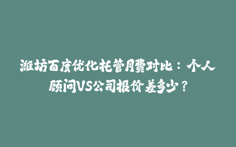 潍坊百度优化托管月费对比：个人顾问VS公司报价差多少？-火次果